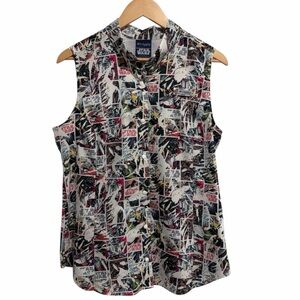 Columbia PFG Star Wars White Comic Graphic Sleeveless Button-Up Snap Top